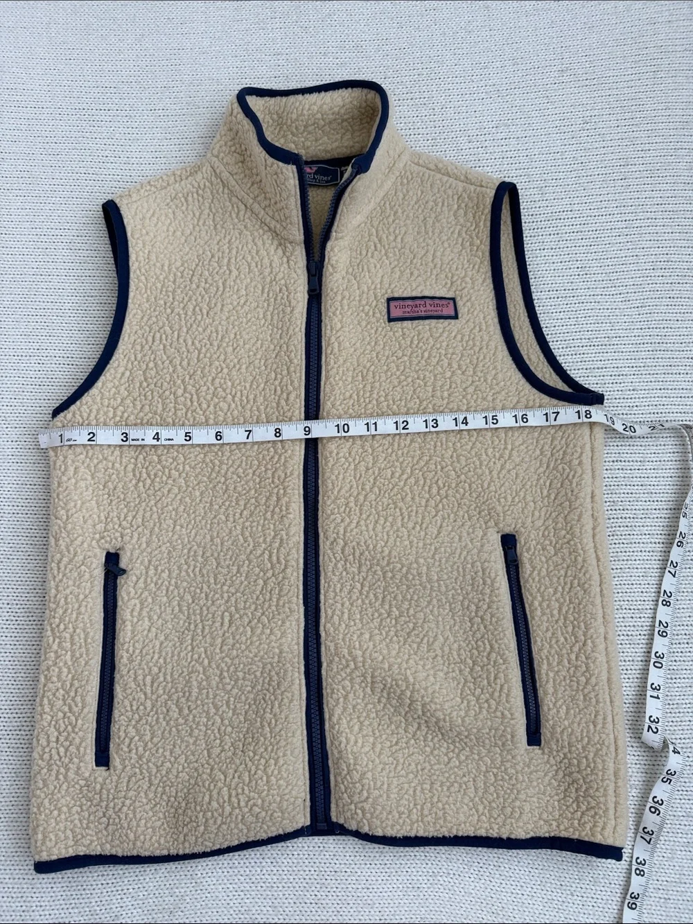 Vineyard Vines Heritage Fleece Sherpa Vest Cream/Navy Size Large